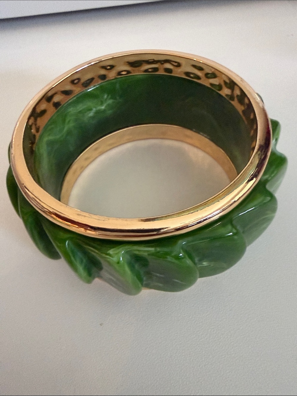 Green Resin and Gold-Tone Bangle